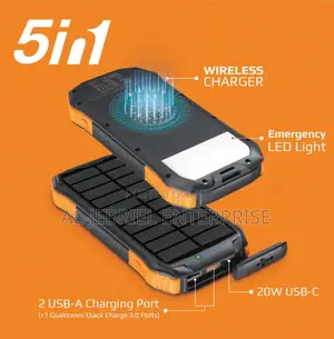 Promate 5 in 1 Wireless Solar Powerbank With LED Light