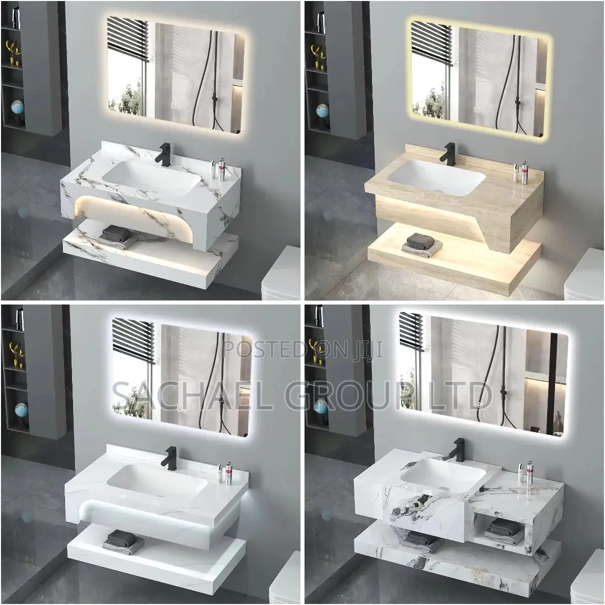 Wall Mount Double Desk Basin With Led Mirror