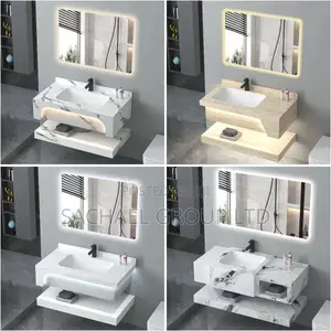 Wall Mount Double Desk Basin With Led Mirror
