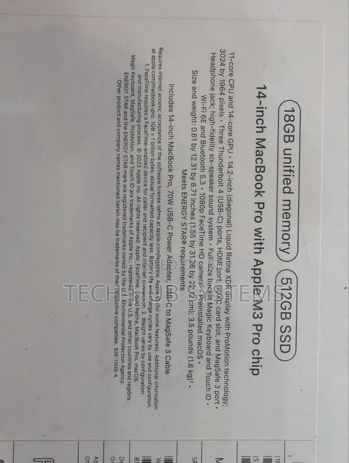 New Laptop Apple MacBook Pro 18GB Apple M3 Pro SSD 512GB