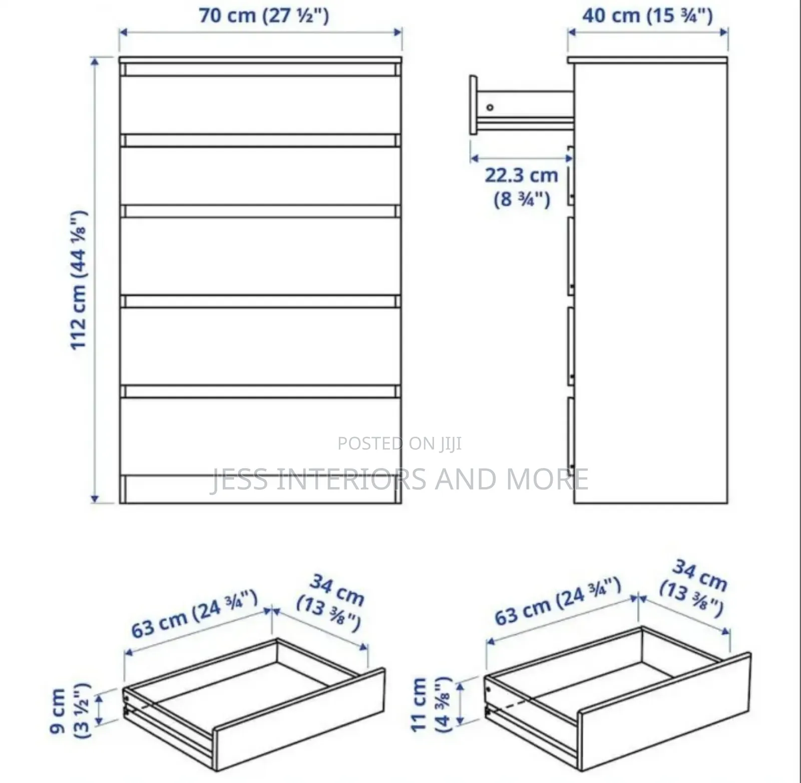 Bedroom Dresser (White) 11 Drawers