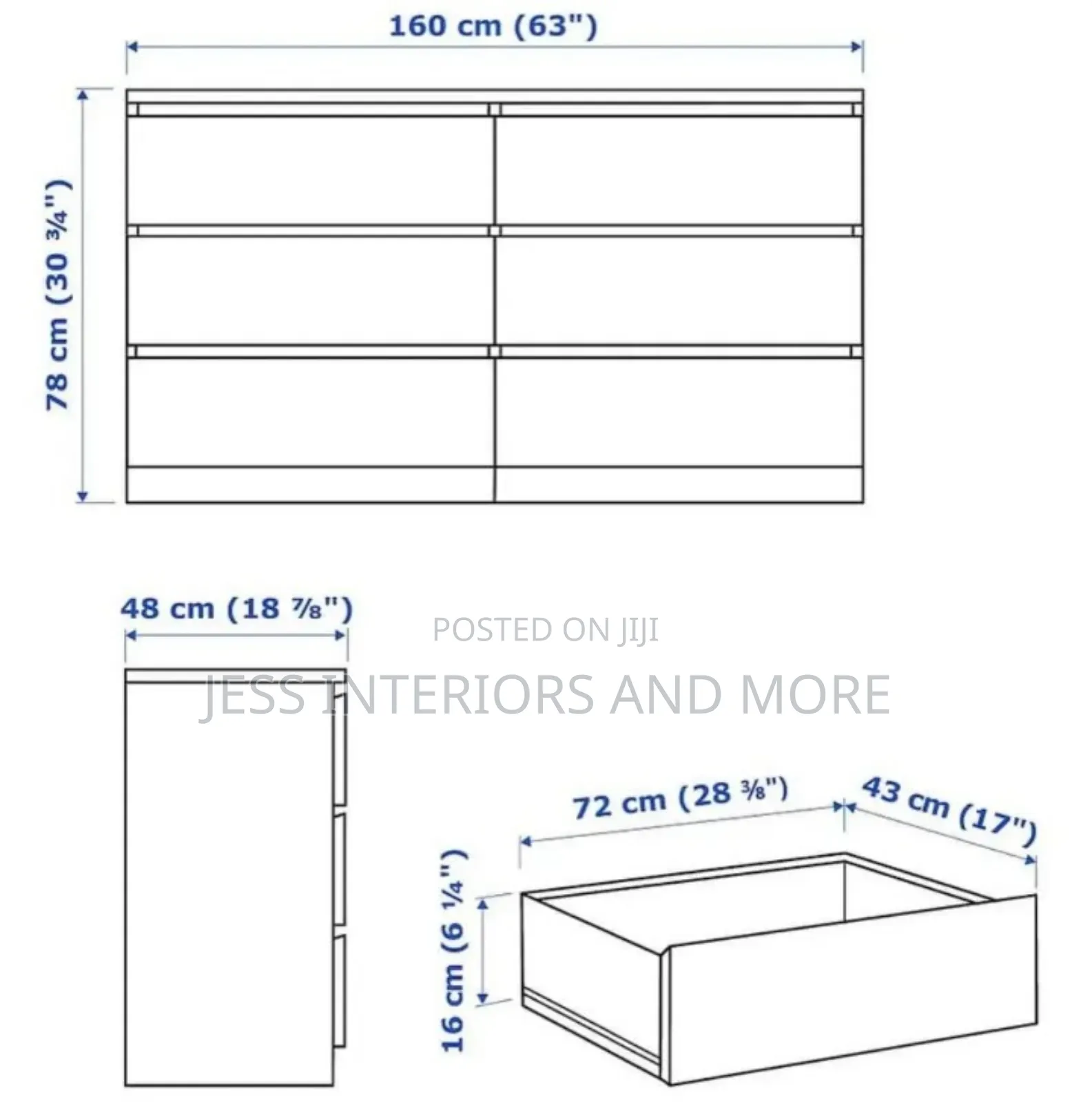 Bedroom Dresser (White) 11 Drawers