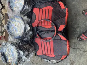 Leather Seat Cover Red and Black With Steer Coat
