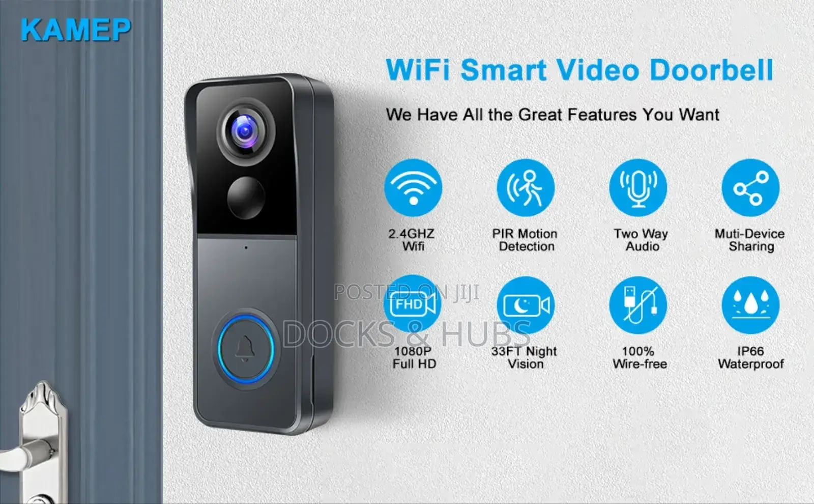 Kamep Smart Wireless Video Doorbell Camera With Chime