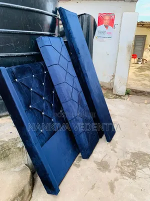 Blue Fabric Double Bed Frame