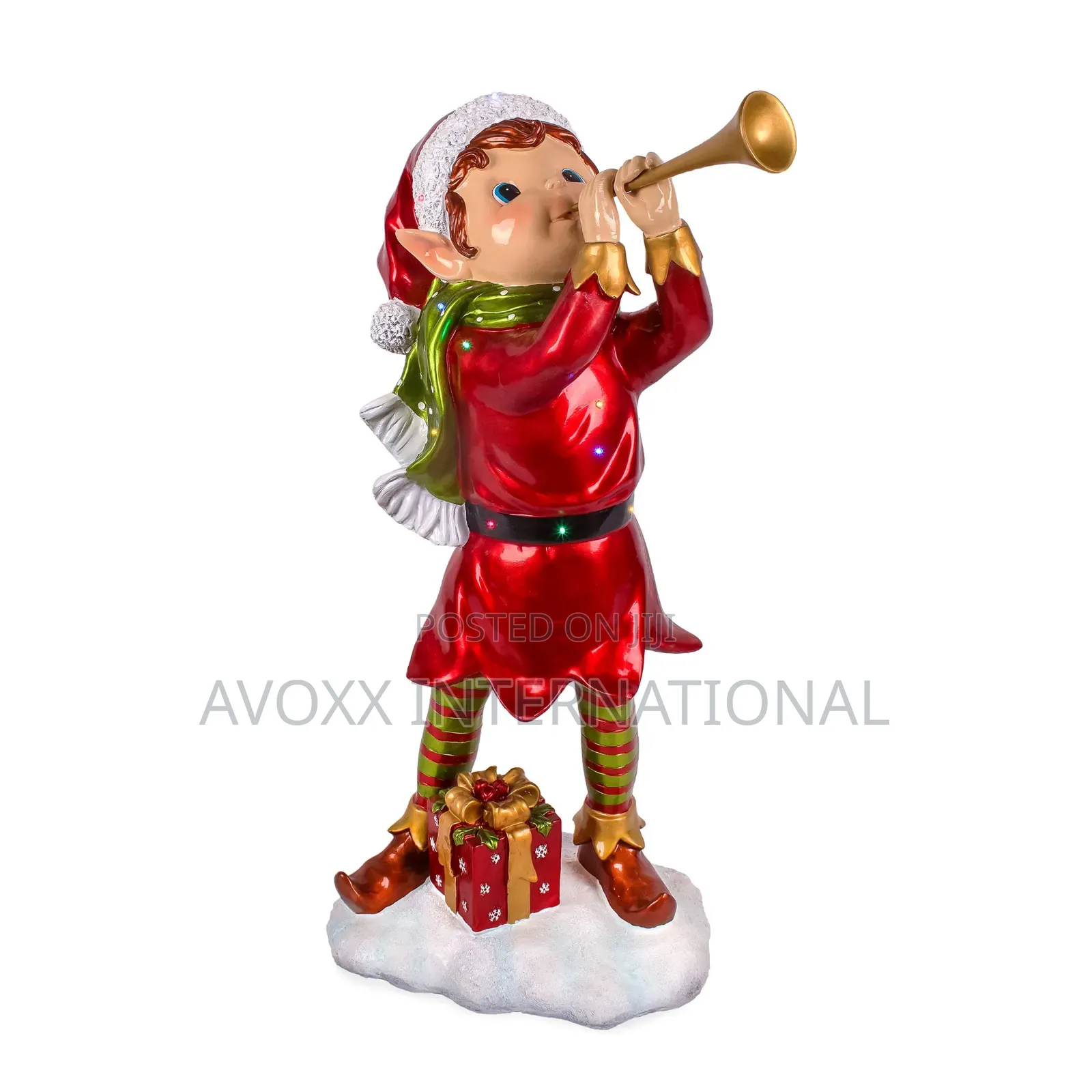 Pre-Lit Horn Blowing Pixie Elf W/Multicolor LED Lights 37"