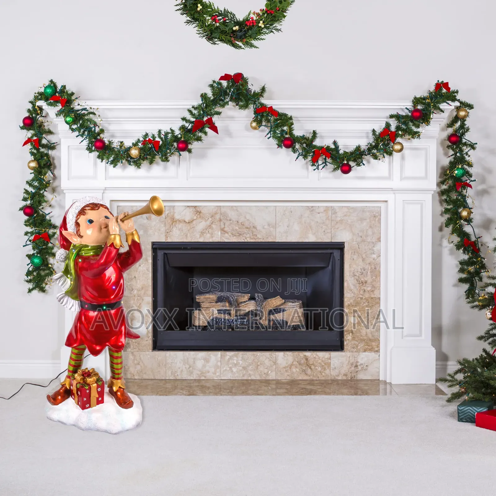 Pre-Lit Horn Blowing Pixie Elf W/Multicolor LED Lights 37"