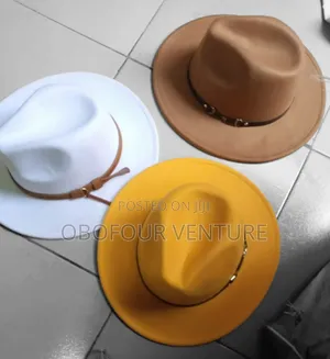 White, Brown, Yellow Fedora Hats.  Yyqqwwpikzck