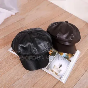 Brown Leather Newsboy Hat 