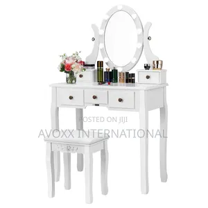 VIVOHOME Makeup Vanity Set W/Led Bulbs,Dressing Table,Stool