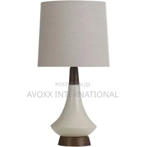 Signature 19 Inch White Washed Wood and Cream Table Lamp