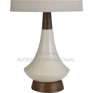 Signature 19 Inch White Washed Wood and Cream Table Lamp