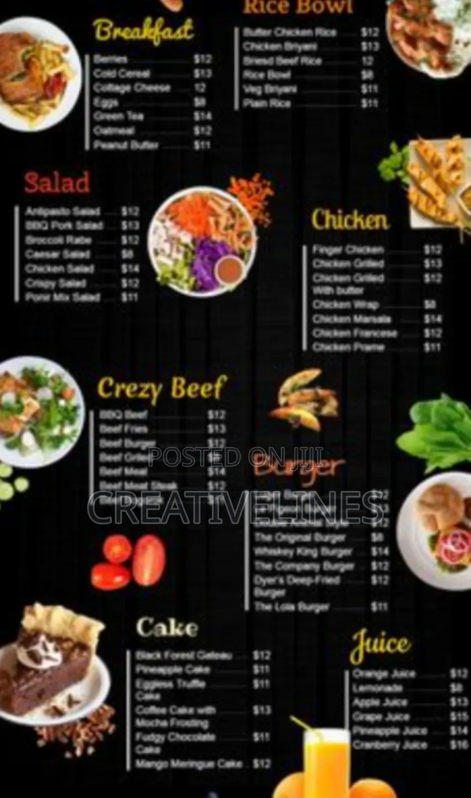 Customised Food Menu