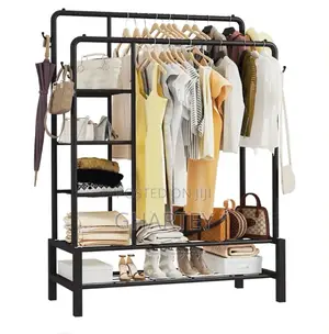 Clothes Metal Hanging Rack With Shelf - Black