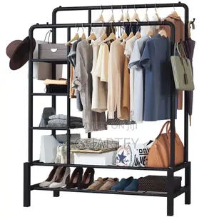 Clothes Metal Hanging Rack With Shelf - Black