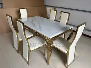 Luxury Dining Table With 6 Chairs Marble Gold