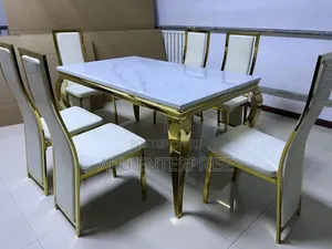 Luxury Dining Table With 6 Chairs Marble Gold