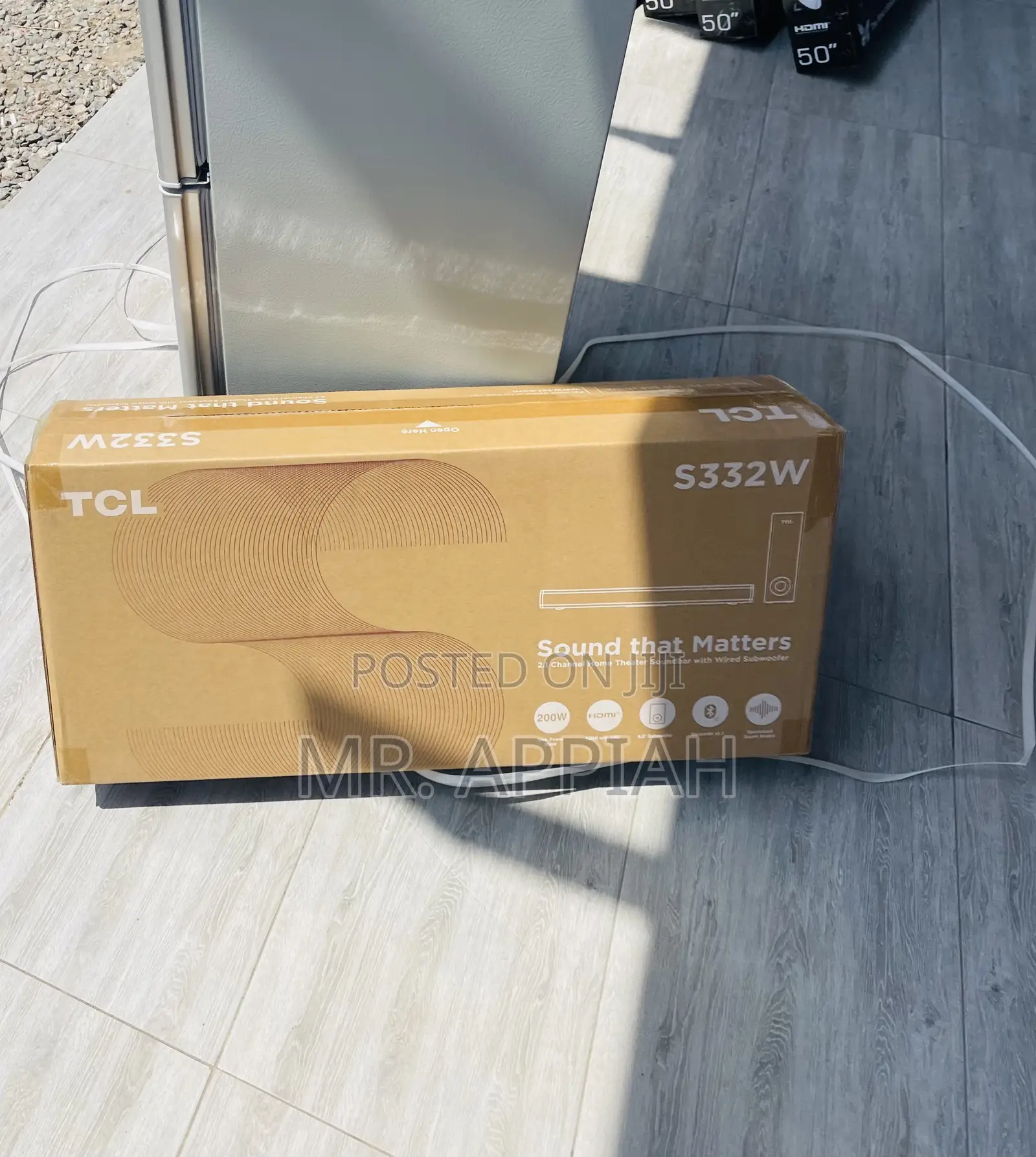 Elegant Black TCL S332W 200watt Wireless Sound Bar.