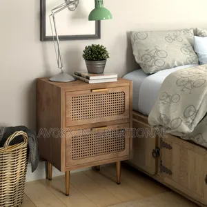 Nador Rustic Woven Fronts Nightstand, 2 Drawer End Table