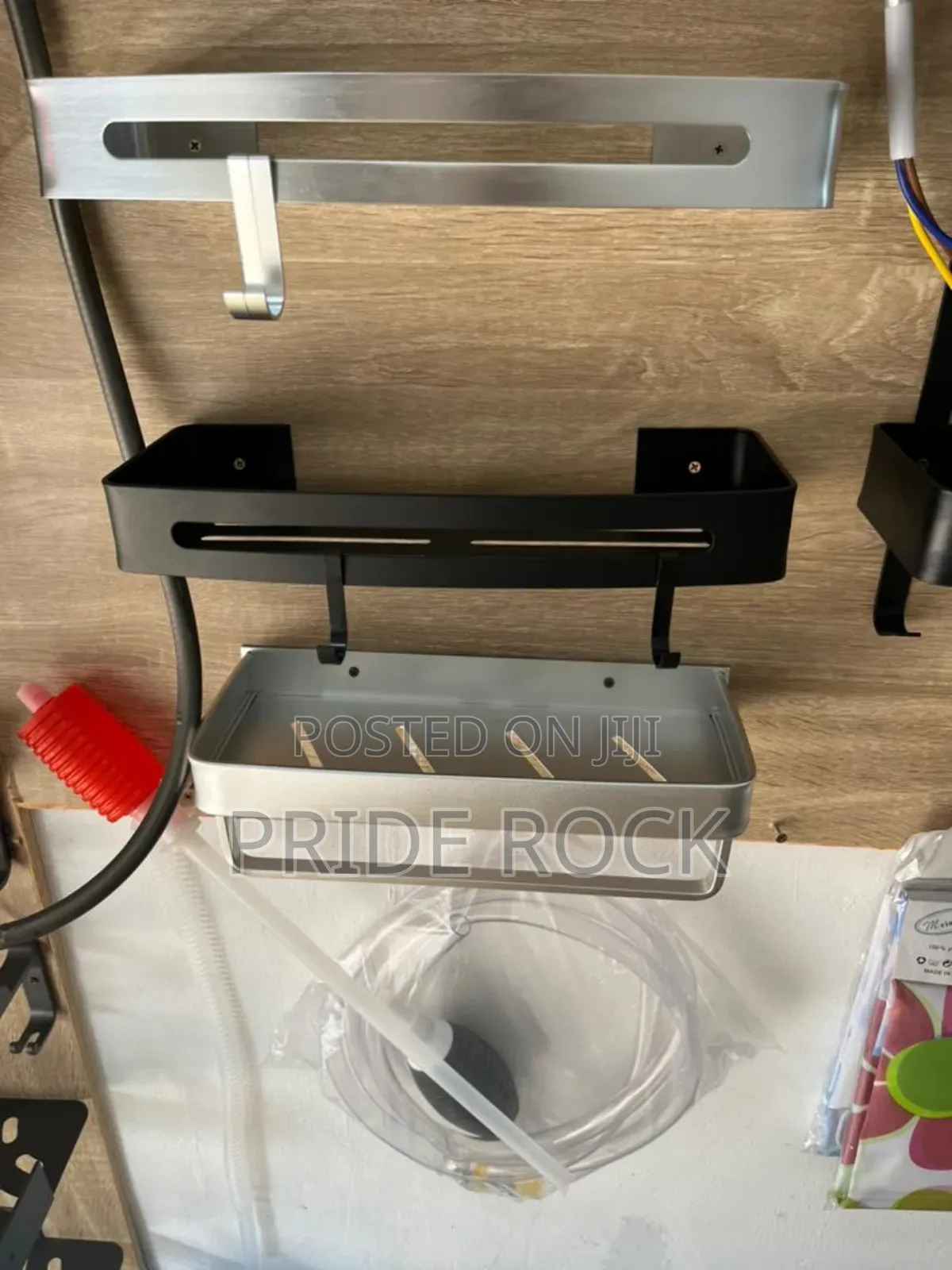 Metal Shelf in Black and Aluminum Color, Mirror Shelf