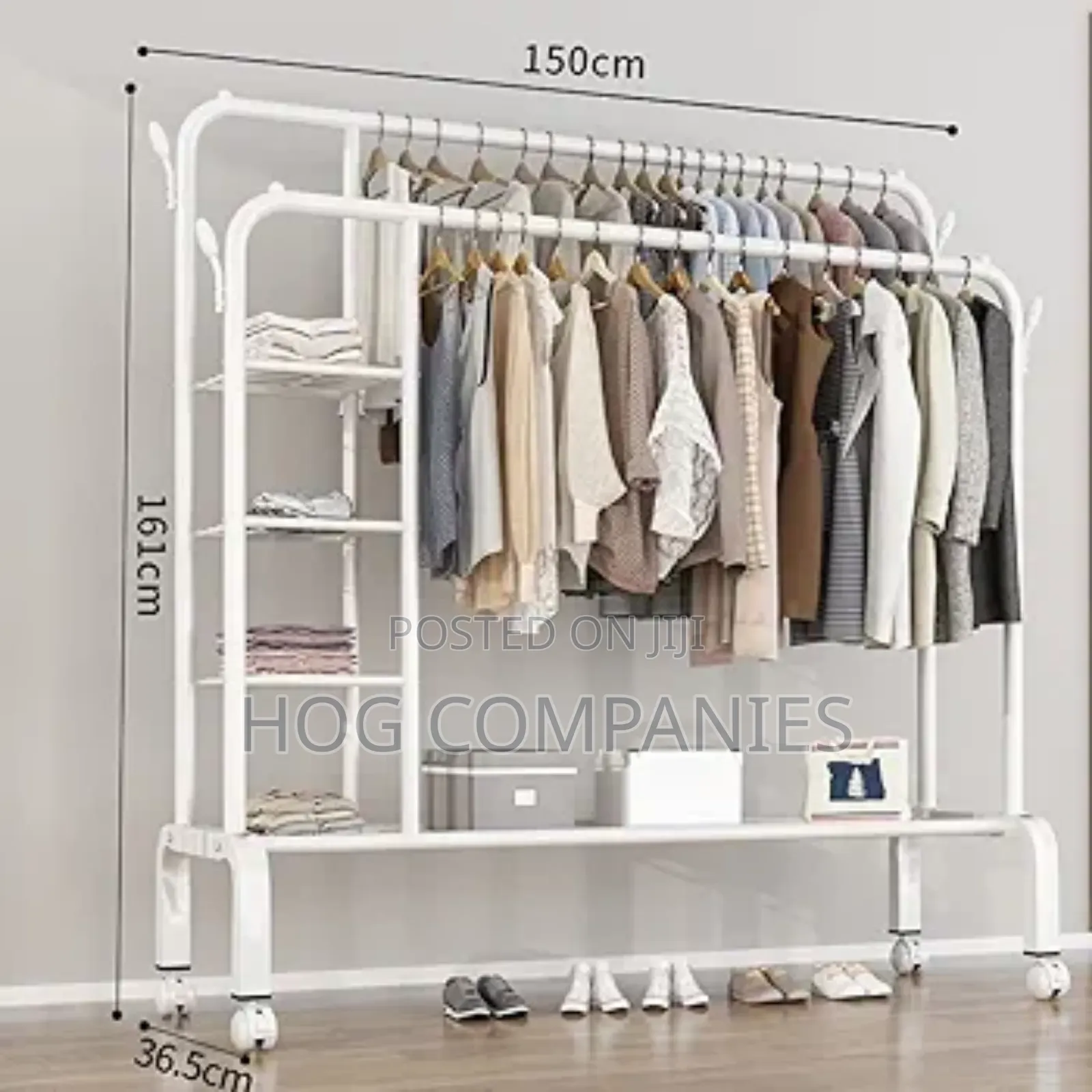 Double Metal Hanger Trolley Shelves Clothing Wardrobe Rack