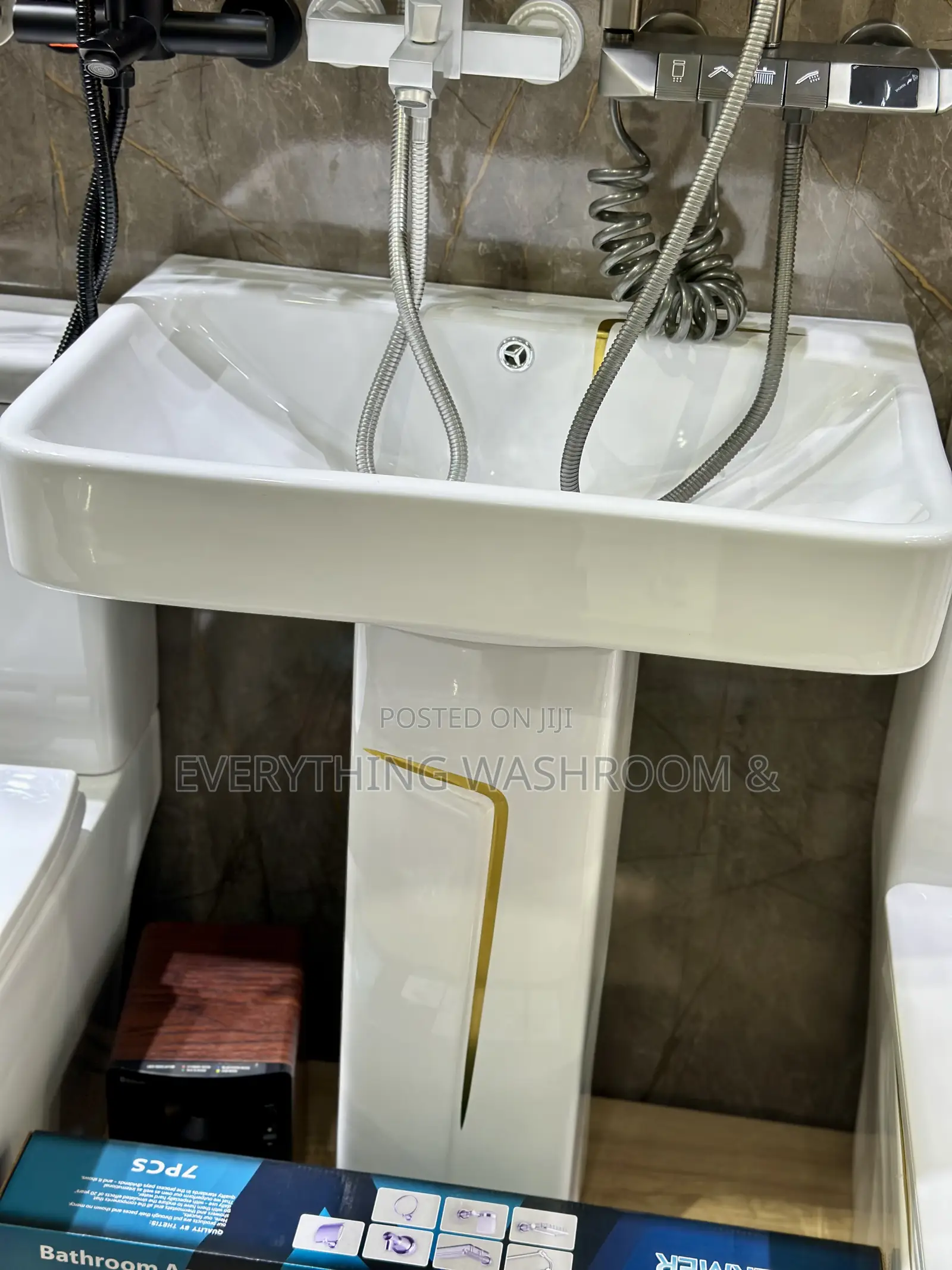 Water Closet and Hand Wash Basin Set-Wc-Basin-White and Gold