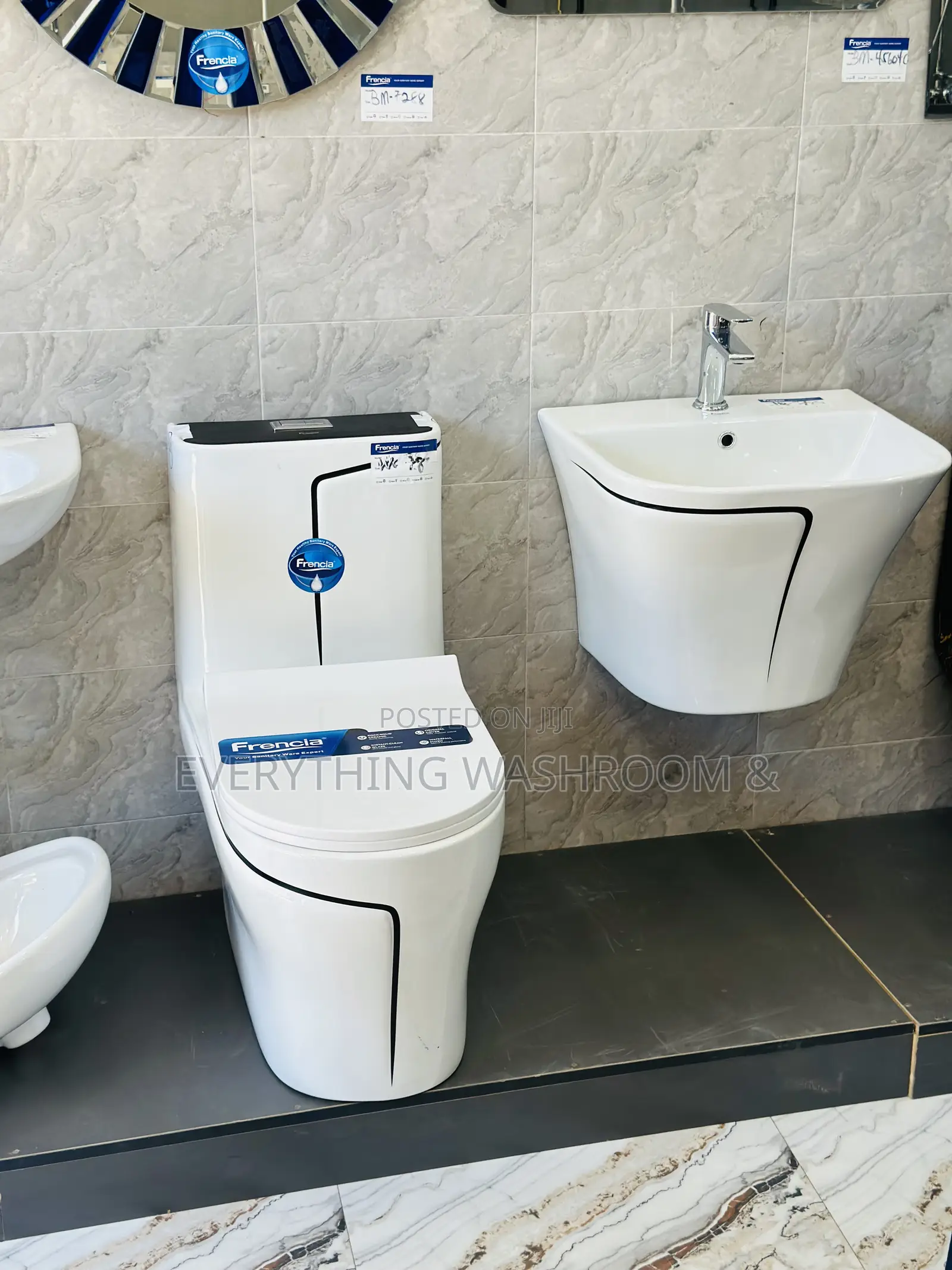 One Piece Water Closet and Basin Set_ Black and White Wc Set