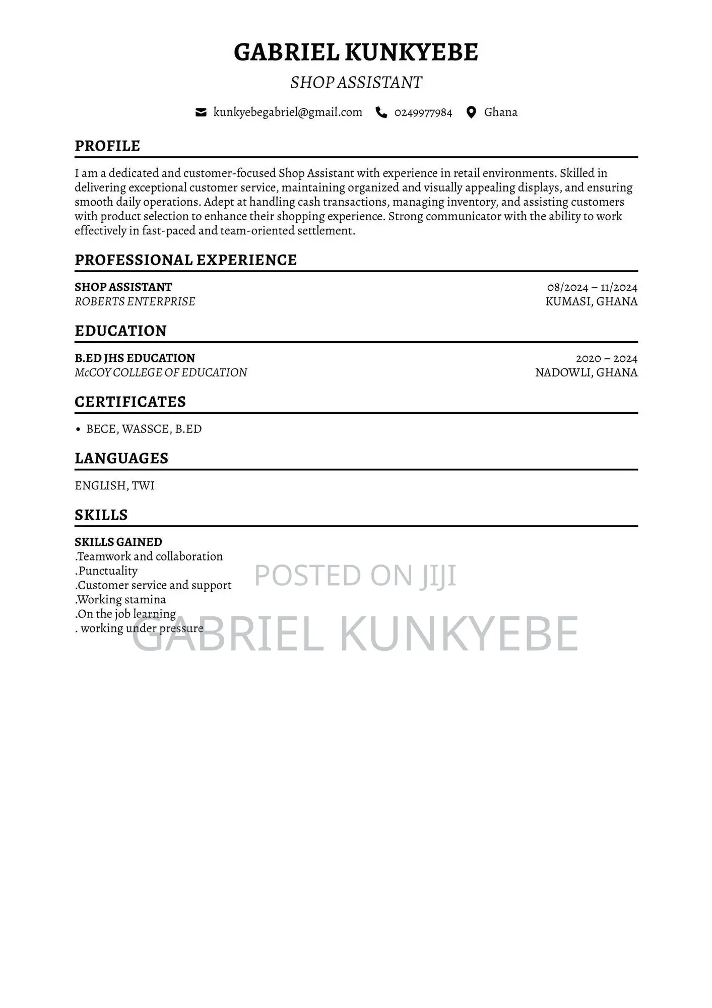 Manufacturing CV