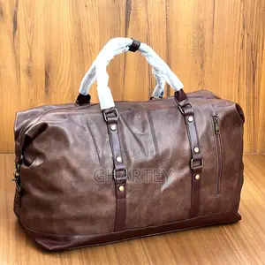 Genuine Leather Weekender Duffle Bag - Brown