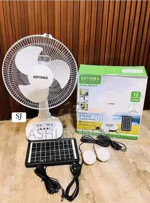 GDTIMES 12 Inch Solar Rechargeable Fan With LED Light Kit