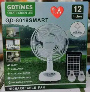 GDTIMES 12 Inch Solar Rechargeable Fan With LED Light Kit