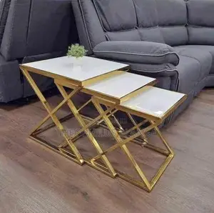 3 in 1 White and Gold Mable Center Table / Coffee Tables