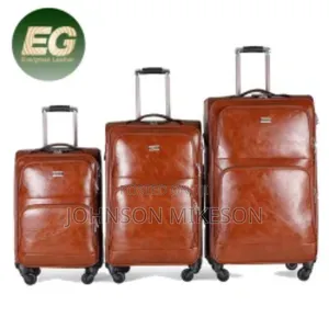 3 Set Trolley Travelling Leather Bag - Brown