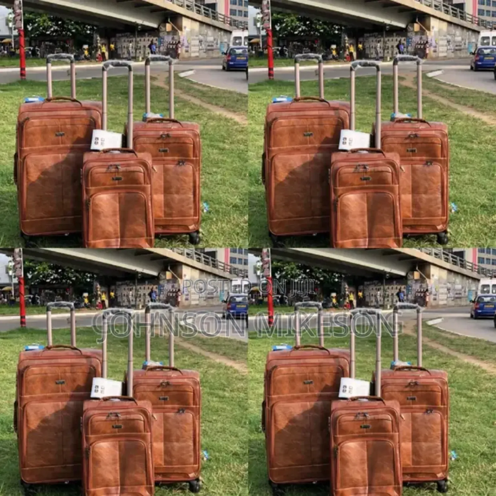 3 Set Trolley Travelling Leather Bag - Brown