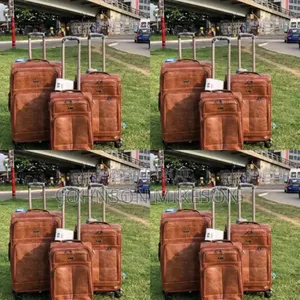 3 Set Trolley Travelling Leather Bag - Brown