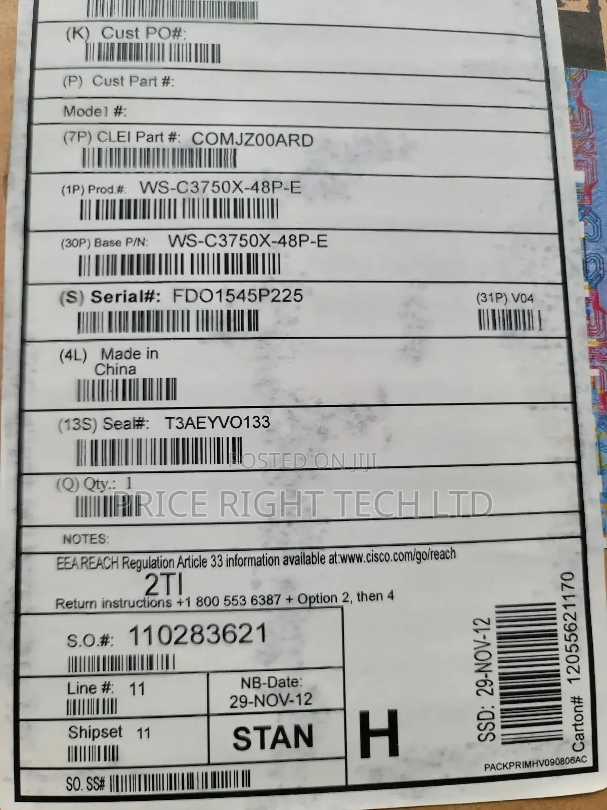 Brand New Cisco Ws-C3750x-48p-E Layer 3 Switch
