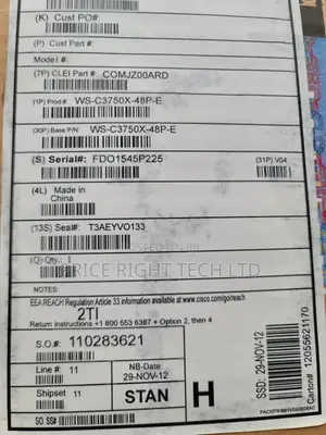 Brand New Cisco Ws-C3750x-48p-E Layer 3 Switch