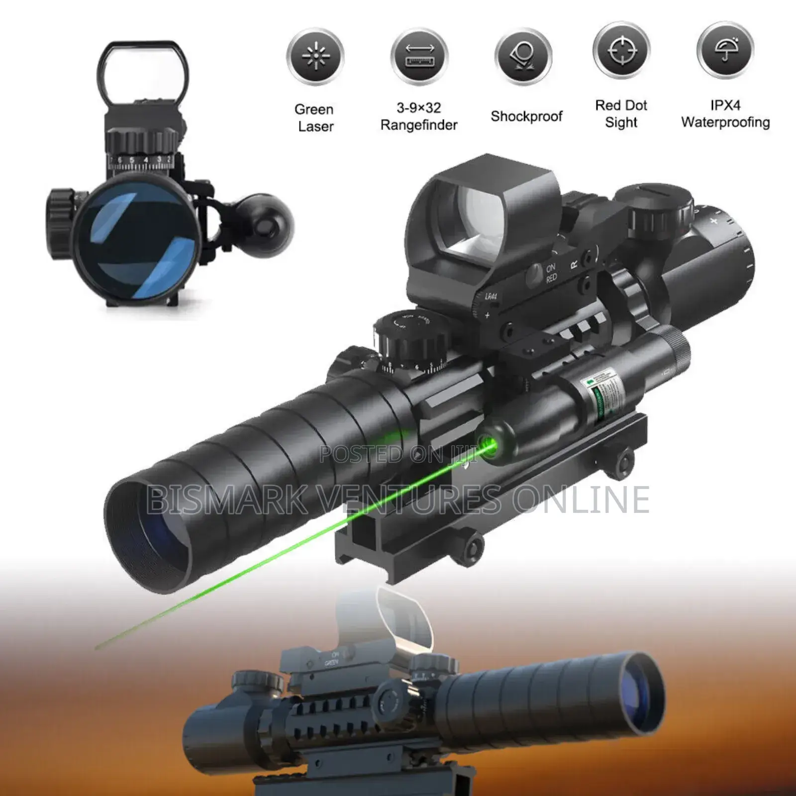 9x32 Rifle Telescope Red Dot Laser For Hunting, Tactical,