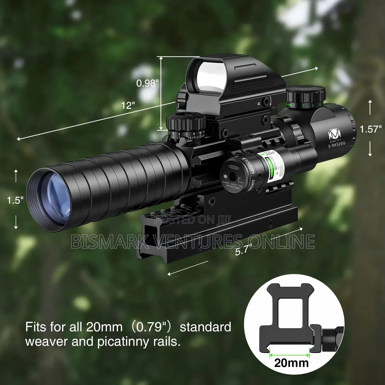 9x32 Rifle Telescope Red Dot Laser For Hunting, Tactical,
