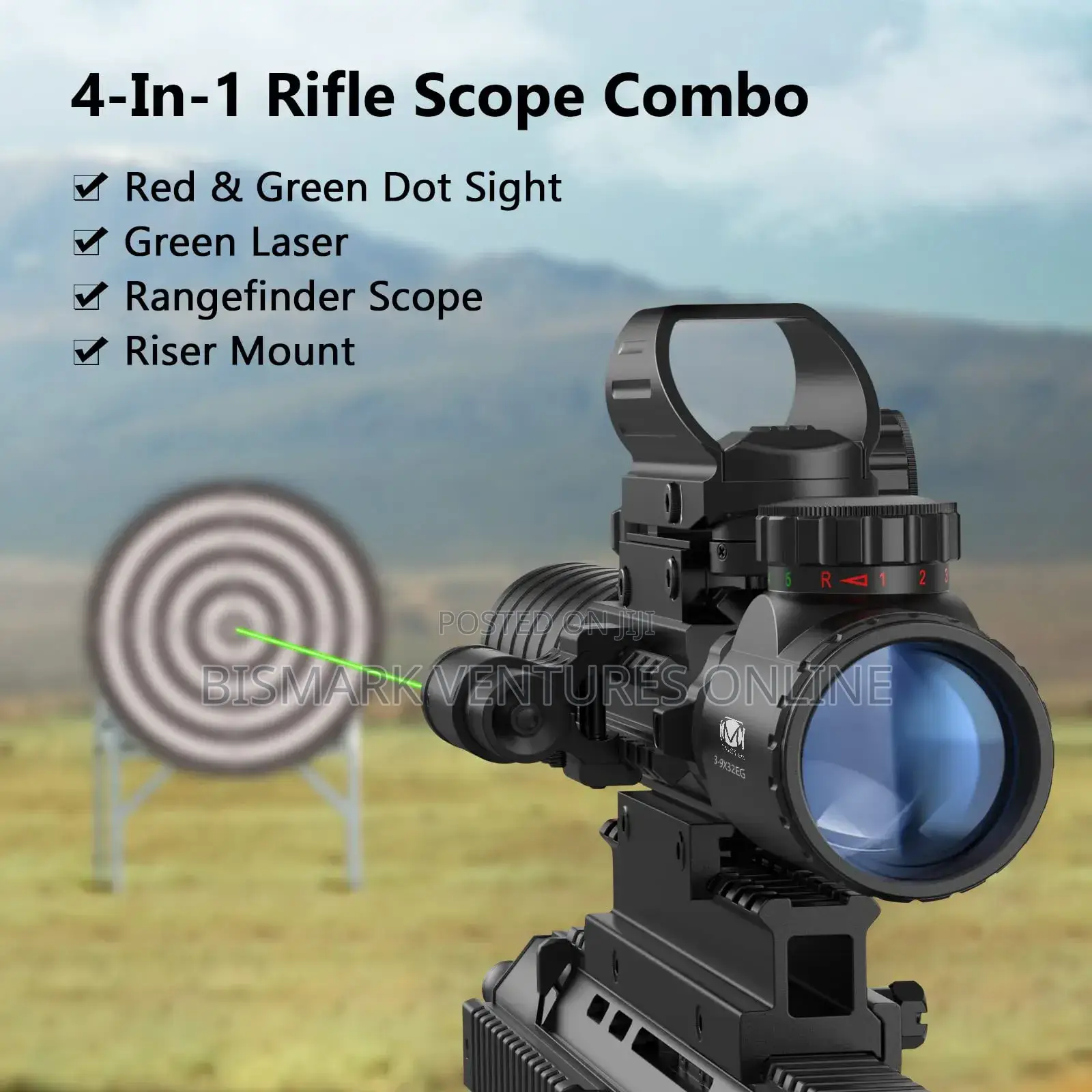 9x32 Rifle Telescope Red Dot Laser For Hunting, Tactical,