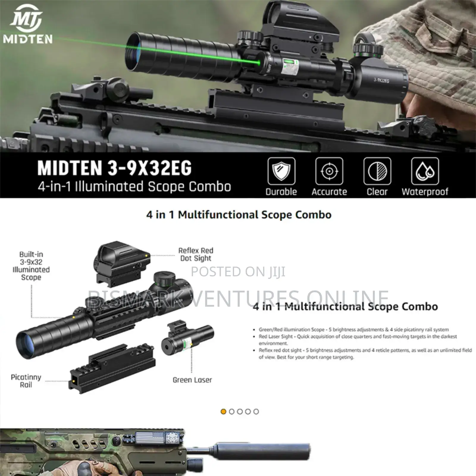 9x32 Rifle Telescope Red Dot Laser For Hunting, Tactical,