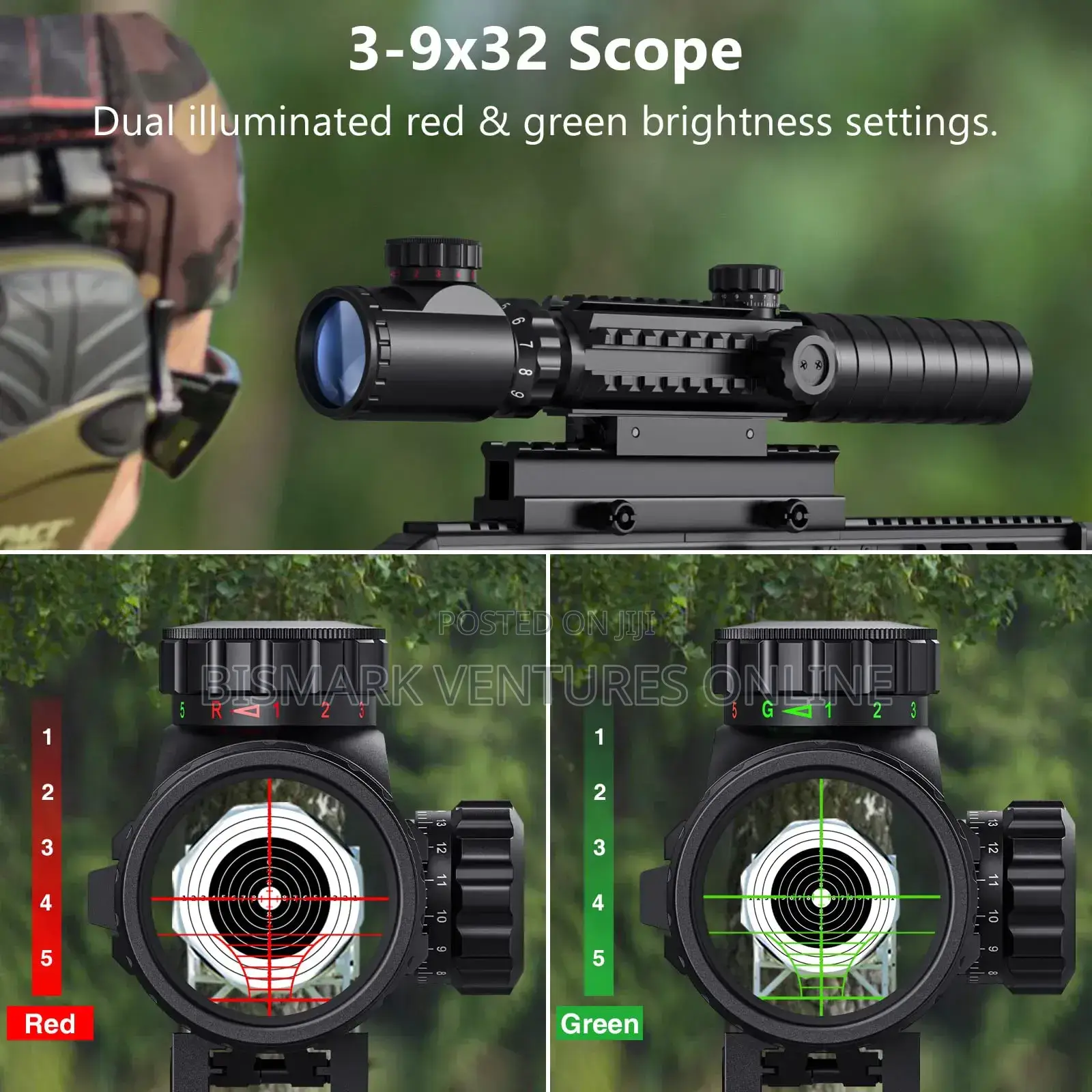 9x32 Rifle Telescope Red Dot Laser For Hunting, Tactical,