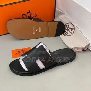Smooth Black Hermes Slippers