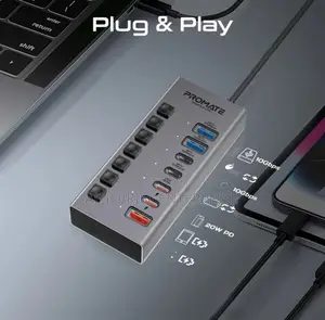 Plug Play Promate Gegahub-10g UK 20w Powerdelivery USB Hub