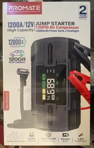 Promate Patrolpack-3 1200A Jump Starter, 12000mah Power Bank