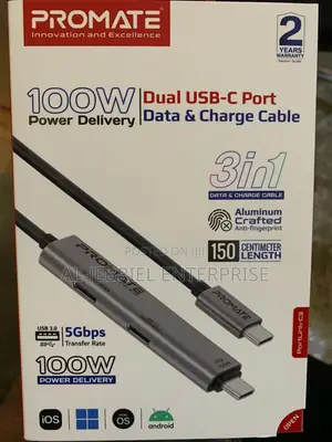 Versitile Portlink-C3 Promate 100w PD DUAL USB-C Port Cable