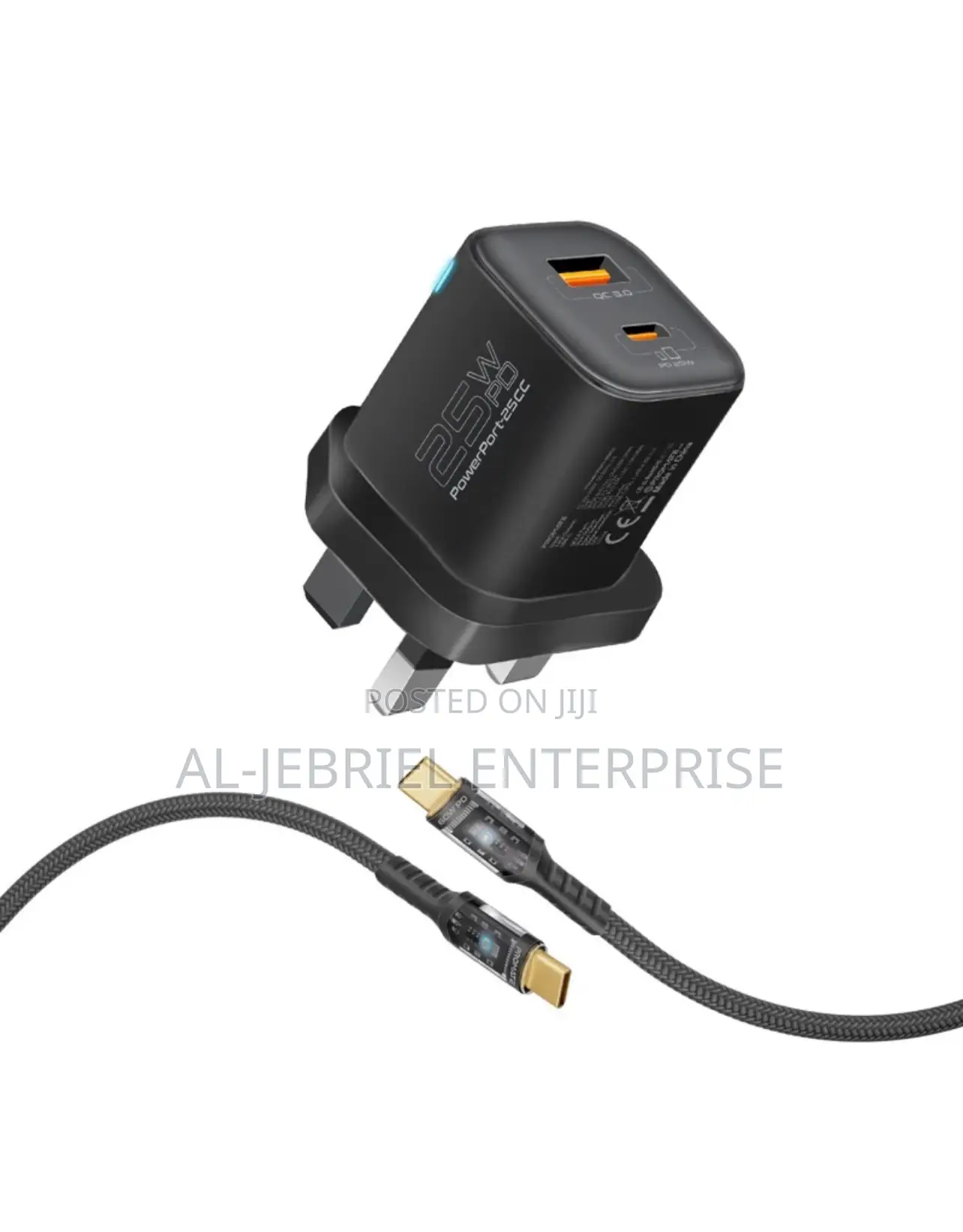 25 Watts Promate Dual Port Adapter Combo+60watts USB-C Cable