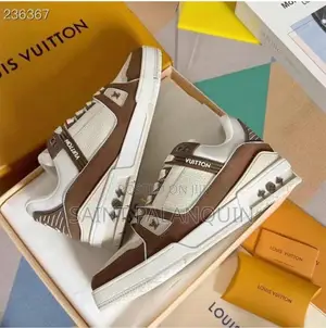 White and Brown LV Denim Trainer