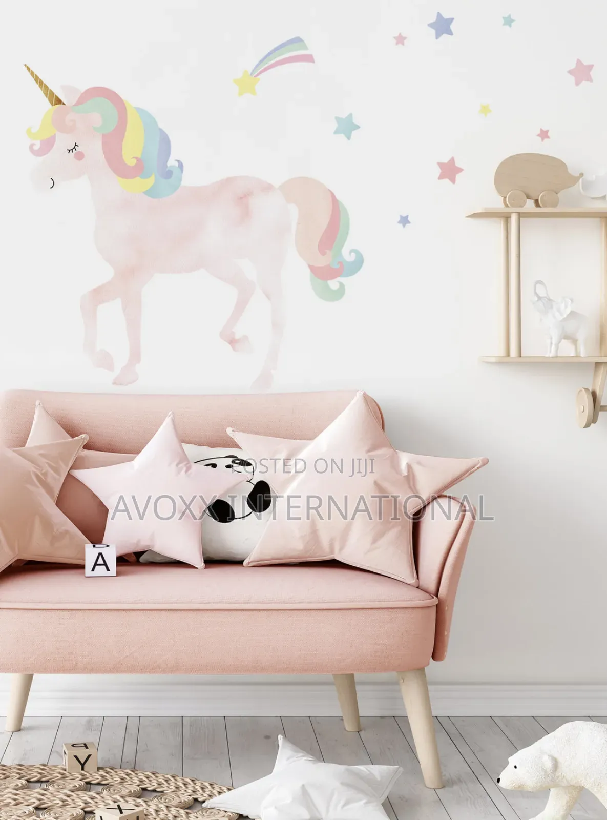 Watercolor Twinkling Unicorn W/Stars Peel Stick Stickers