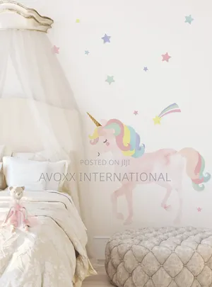 Watercolor Twinkling Unicorn W/Stars Peel Stick Stickers